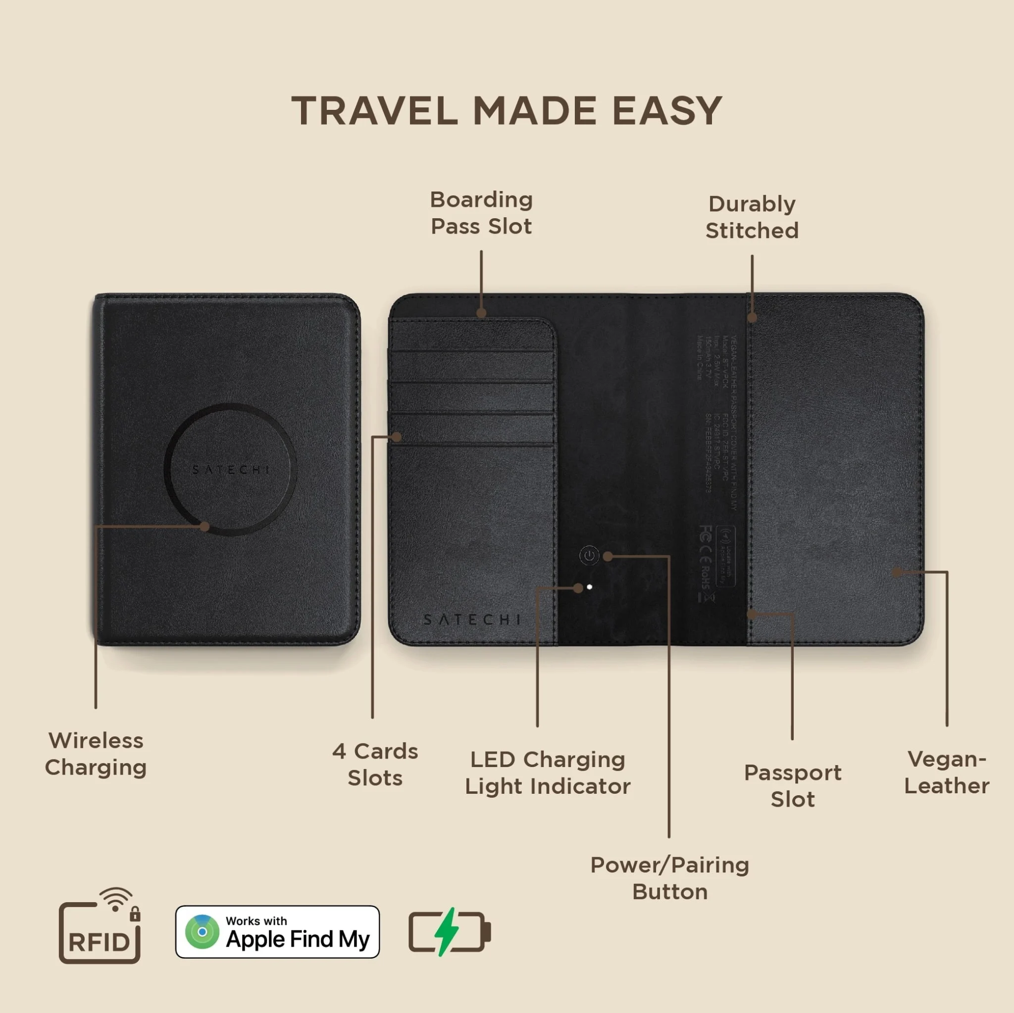 Satechi ra mắt ví da Passport tích hợp Appel Find My, có cả sạc không dây và âm báo - Satechi Việt Nam